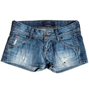 Hudson Blue Denim Vintage Wash Distressed Jean Shorts